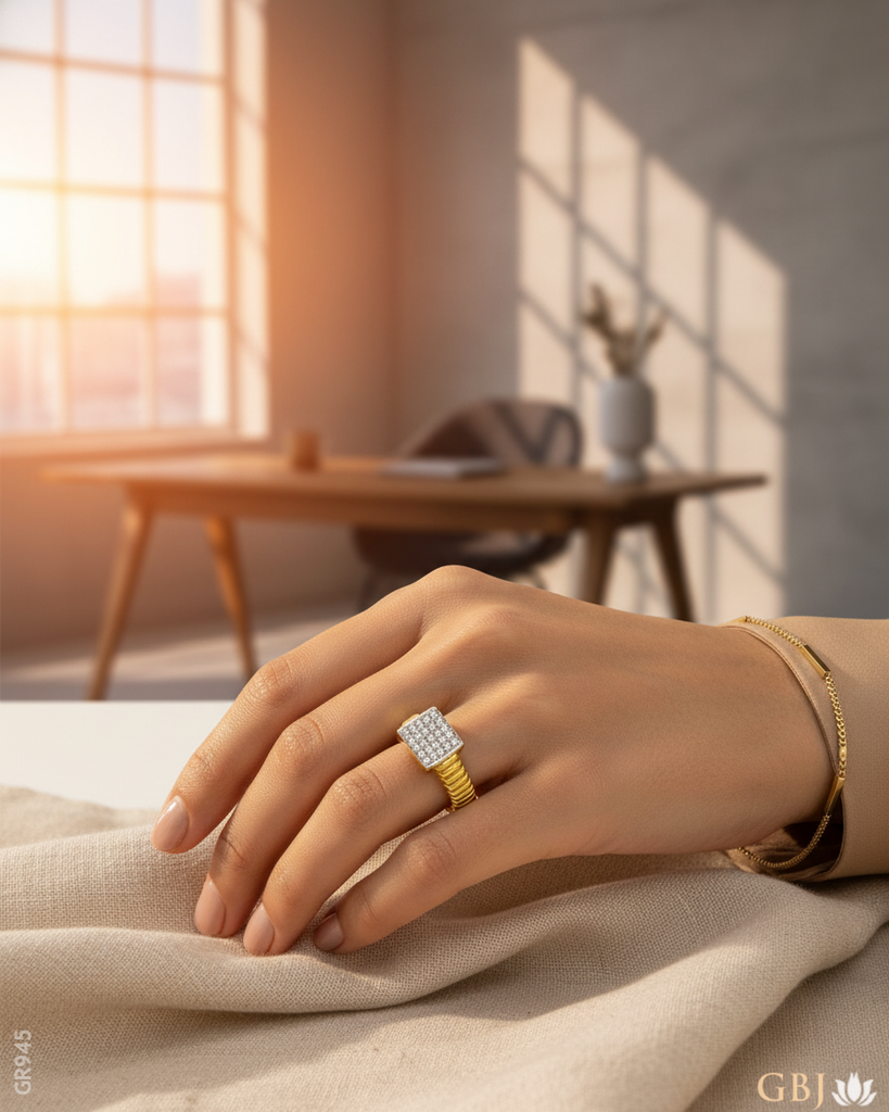 22K Yellow Gold Modernist Swarovski Ring