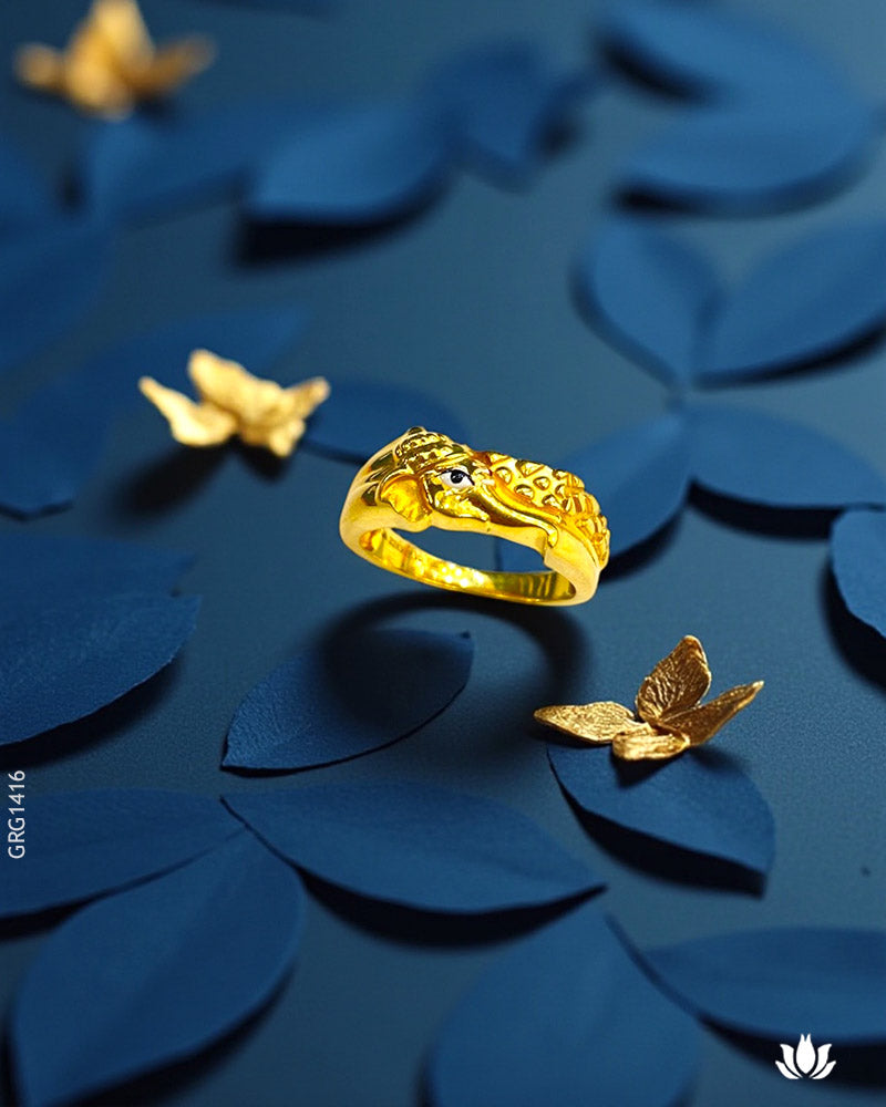 22K Yellow Gold Ganesh Men's Ring