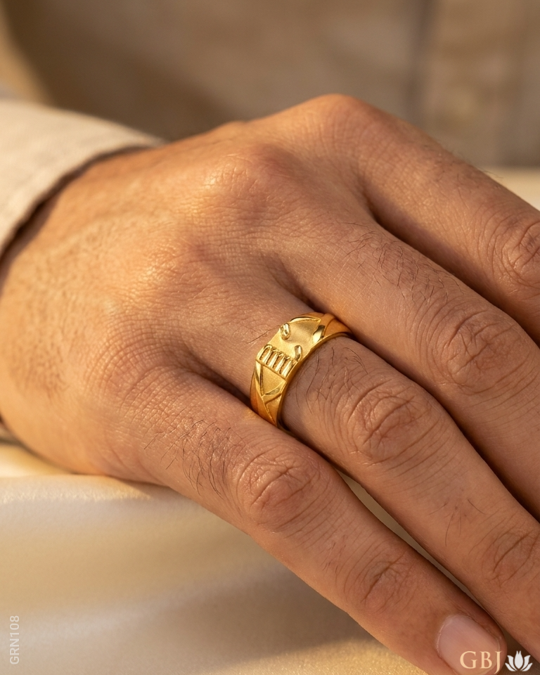 22K Yellow Gold Geometric Signet Band Men's Ring