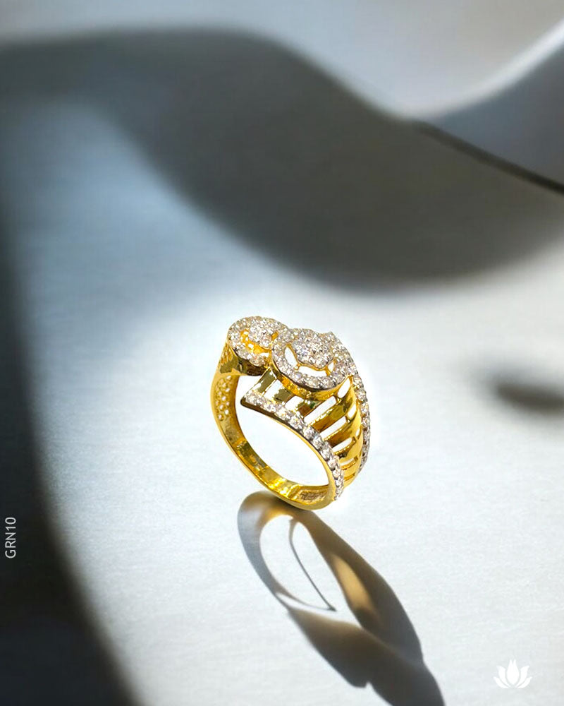 18K Real Yellow Gold Swarovski Decorative Band Ring
