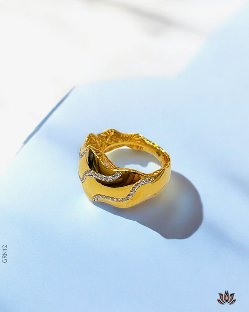 18K Real Yellow Gold  Sparkling Swarovski Ring