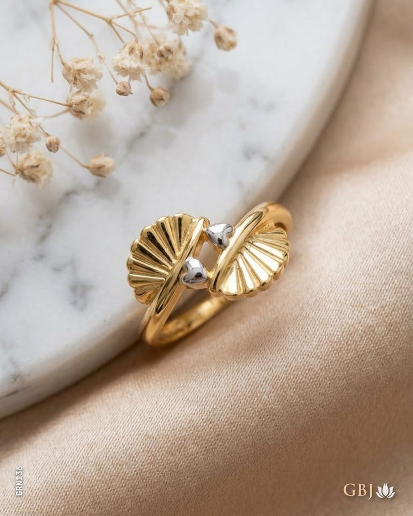 18K Yellow Gold Dual Heart Bypass Ring