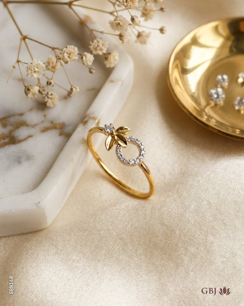 18K Yellow Gold Floral Sprig Swarovski Ring