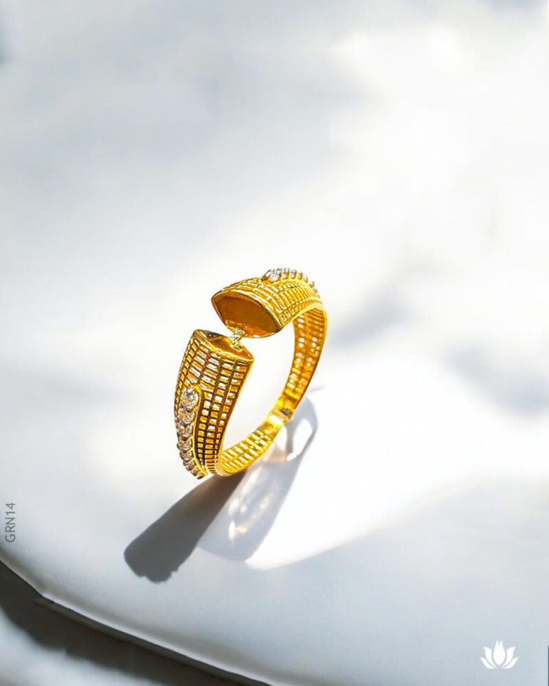 18K Real Yellow Gold open-cuff style Ring