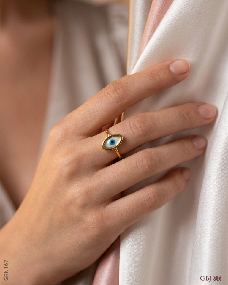 18K Yellow Gold Drishti Evil Eye Ring