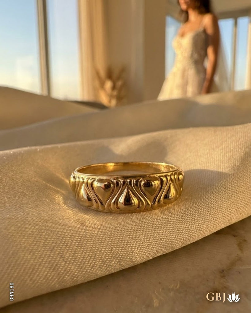 18K Yellow Gold Embossed Band Ring