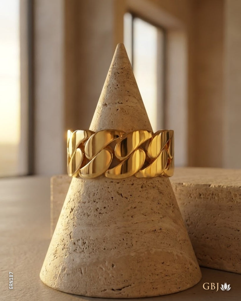 18K Yellow Gold Curb Chain Band Ring