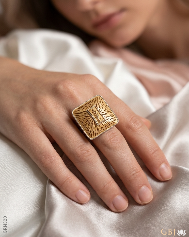18K Rose Gold Square Unique Cocktail Ring