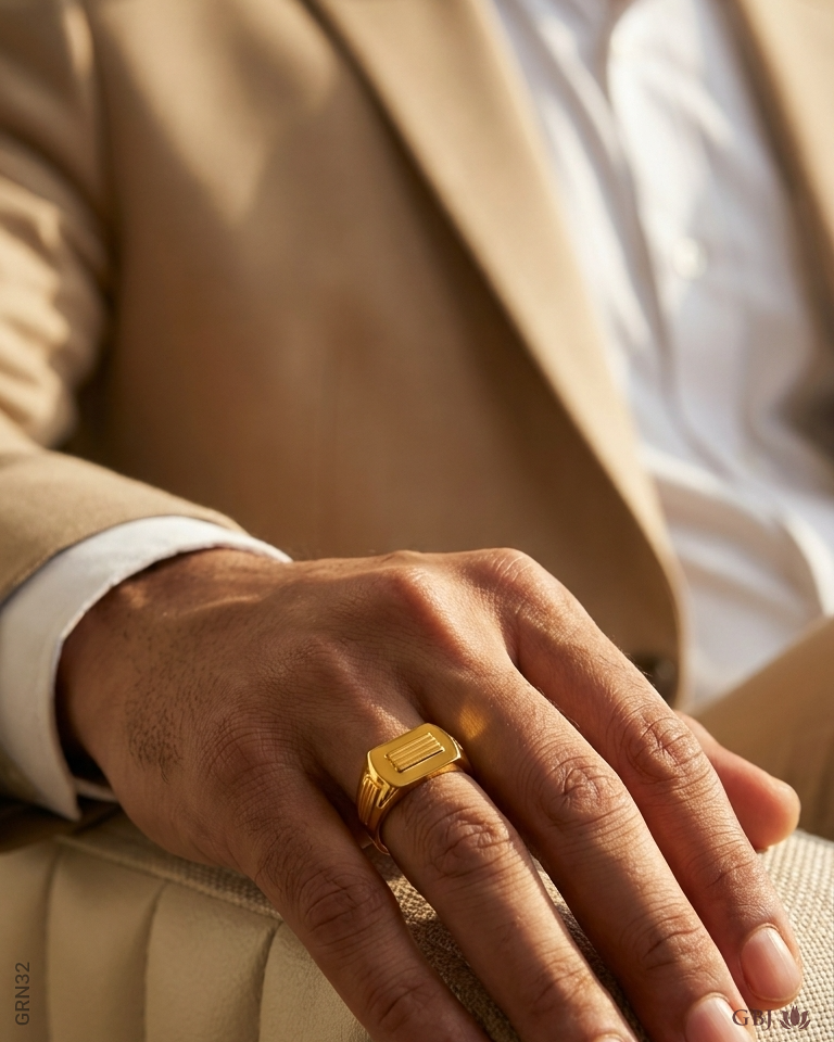 22K Yellow Gold Modern Square Men's Ring