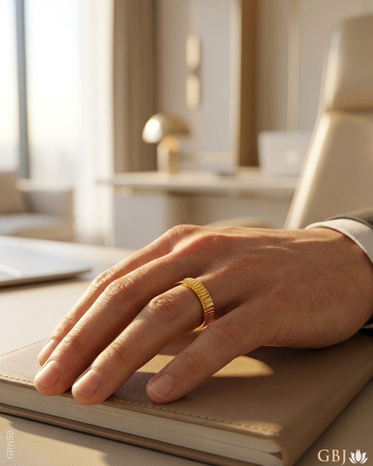 22K Yellow Gold Modernist Band Men's Ring