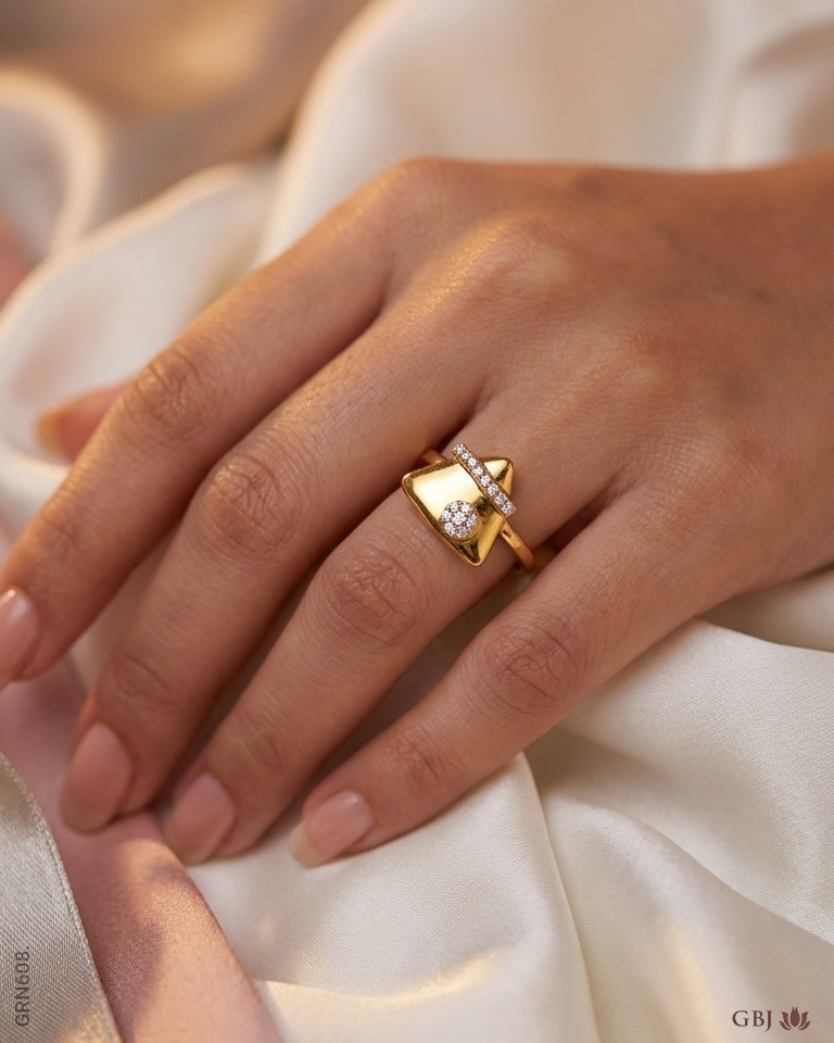 22K Yellow Gold Modernist Swarovski Ring