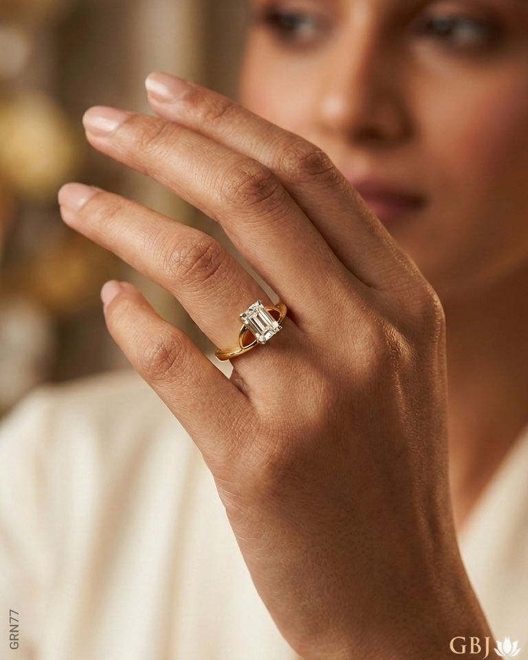 22K Yellow Gold Emerald Cut Swarovski Ring