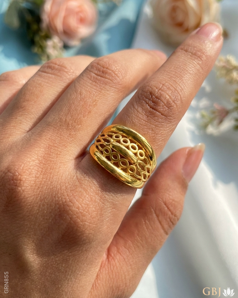 22K Yellow Gold Wide Multi-Band Ring