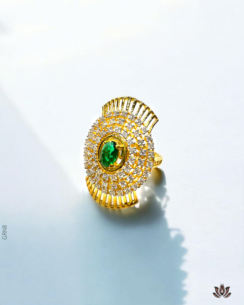 18K Real Gold Vibrant Emerald Gemstone Ring by