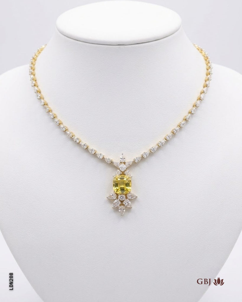 14K Lab Grown Diamond Pear-Line Gemstone Necklace E-F / VVS-VS