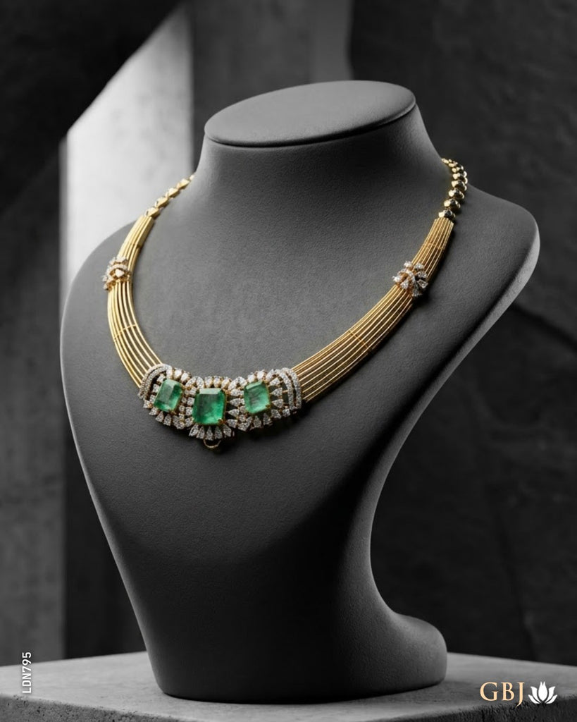 14K Lab Grown Diamond Triple-Emerald Multi-Strand Necklace