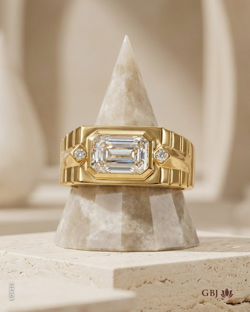 14K Lab-Grown Diamond Emerald-Cut Three-Stone Men's Ring G / VS1