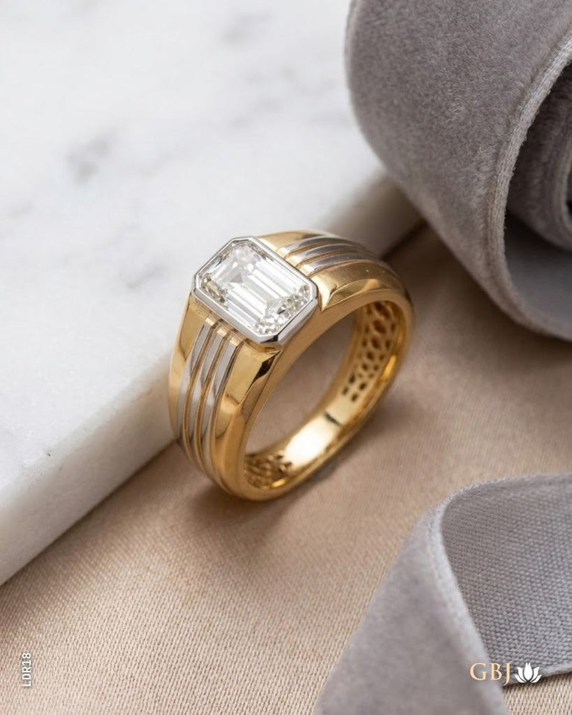 14K Lab-Grown Diamond Emerald-Cut Solitaire Men's Ring F / VS 1