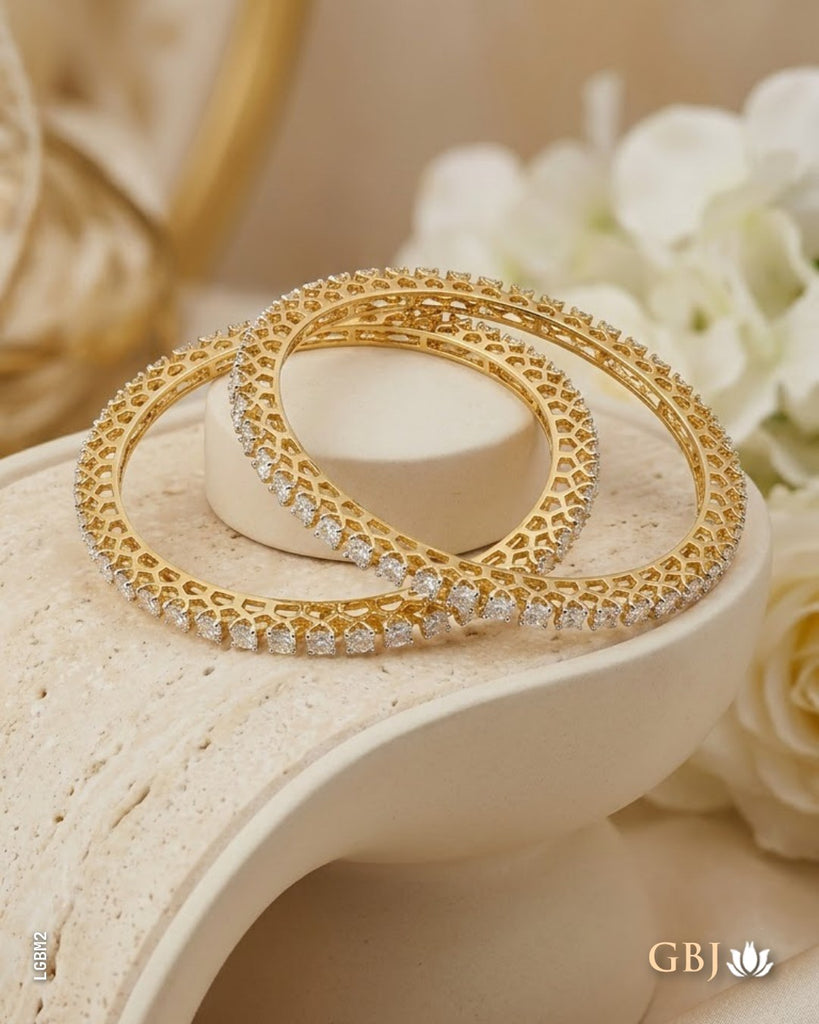 14K Lab Grown Diamond Honeycomb Sparkle Bangles