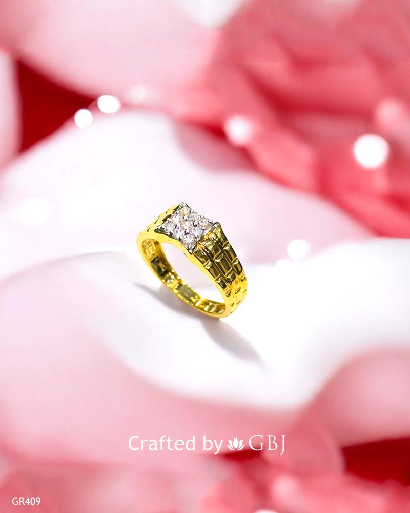 18K Real Yellow Gold Luxury Mens Ring